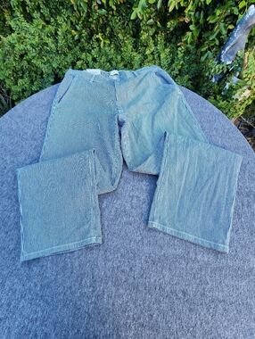 Blue and White Striped Wide-Leg Pants